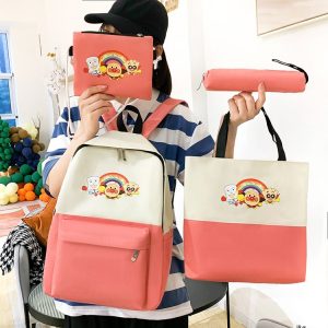 Nylon Zip Backpack - Yellow,Black,Pink,Orange,Navy,Green - One Size