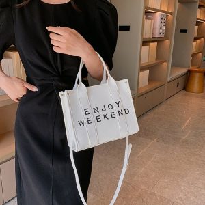 PU Shoulder Bag with Zipper and Stitching Detail - White,Black,Rose Red,Green,Brown - One Size