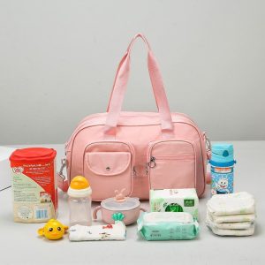 2024 One-Shoulder Mommy Bag with Bottle Pocket and Wet-Dry Separation - Gray,Black,Pink,Champagne,Cyan - One Size
