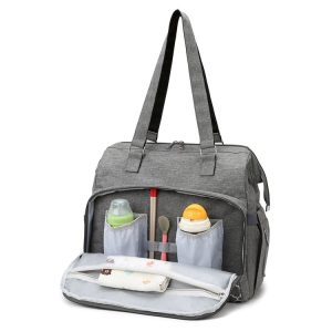 2024 One-Shoulder Mommy Bag with Bottle Pocket and Wet-Dry Separation - Gray,Black,Blue - One Size