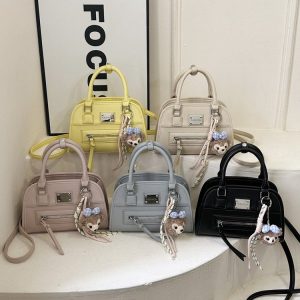 Boston Crossbody Handbag with Zipper and Stitching Detail