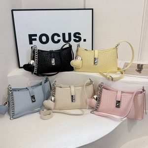 Mixed Material Crossbody Handbag with Zipper and Stitching Detail