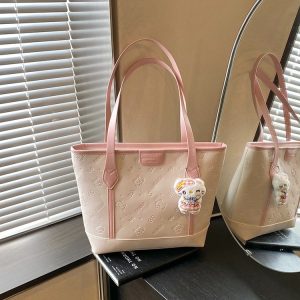 Women's Open-Top Tote Bag 2026 Summer White and Pink