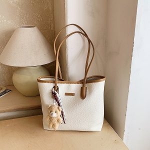 Women's Open-Top Tote Bag for Summer 2026 - One Size with Charm - White,Black,Coffee,Brown - One Size,With Charm