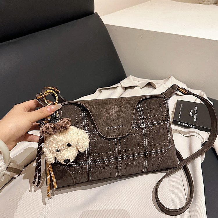Plaid Mixed Material Handbag Shoulder Crossbody Tote with Zip Clasp 2026 Fall - Image 3